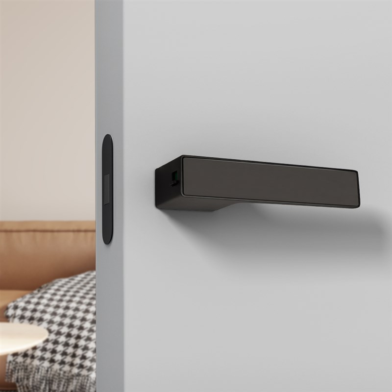 灰黑现代极简室内卧室生态锁简欧卧房磁吸静音门无孔房门锁门把手