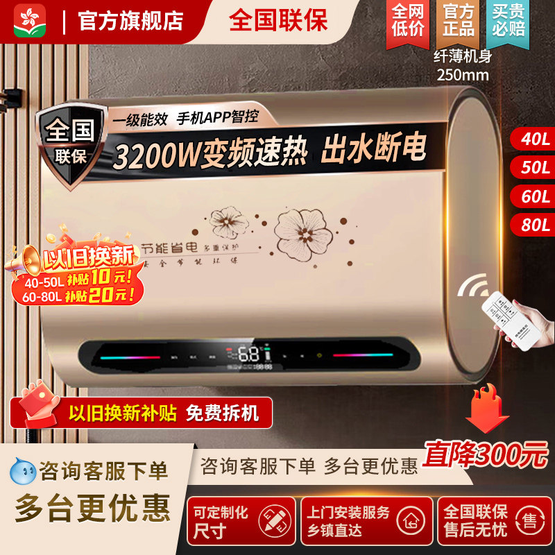 樱花雨热水器电家用洗澡超薄扁桶一级能效3000W式速热租房用4050L