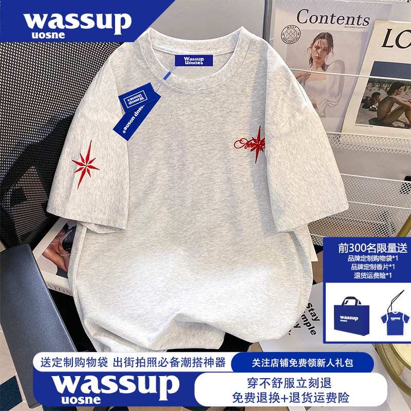 WASSUP UOSNE美式高街潮牌纯棉刺绣短袖t恤男女2026新款夏季上衣