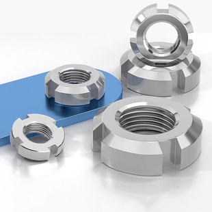 304不锈钢圆螺母GB812国标开槽锁紧螺母细牙反牙止退并帽锁帽四槽