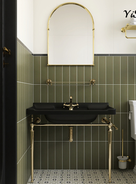 仪奢黑色卫生间复古洗脸盆家用支架洗手台盆阳台落地式洗漱台池