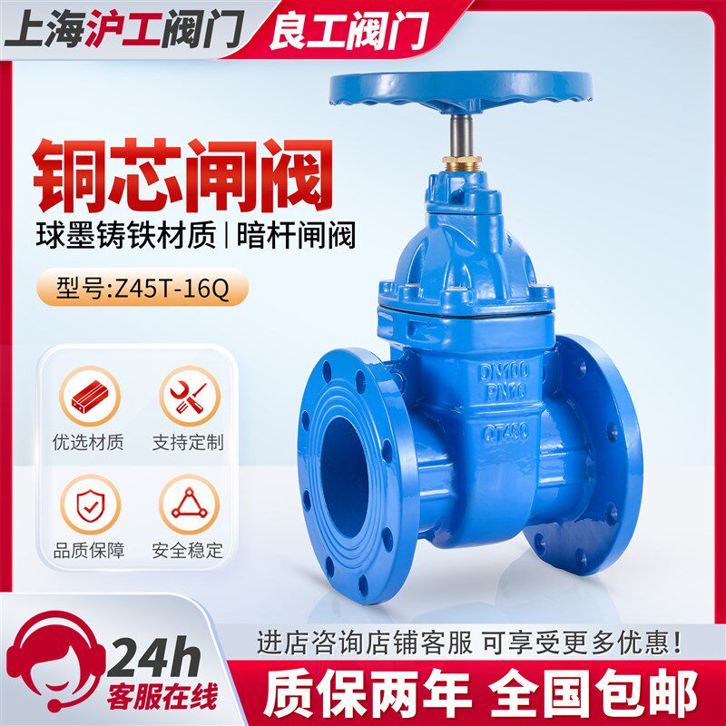 上海沪工暗杆铜芯防护闸阀Z45T-16Q良工阀门人防DN80 100 125 150