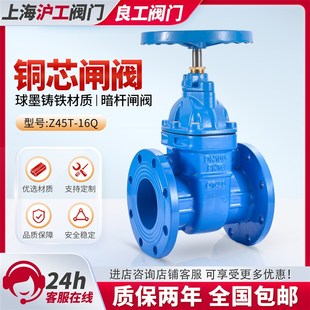 150 上海沪工暗杆铜芯防护闸阀Z45T 16Q良工阀门人防DN80 100 125