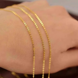 正品 AU750钢印18k金项链女白金k金水波纹黄金足金链细素金O字链