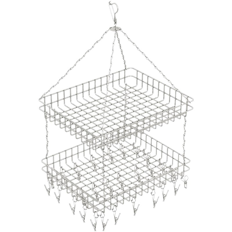 不锈钢晾衣架袜架晒内衣裤阳台多功能圆形晒衣篮防风多夹子家用