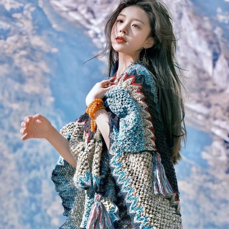 爆款马海毛制云南丽江大理西藏旅游度假民族风披肩女外搭保暖披风
