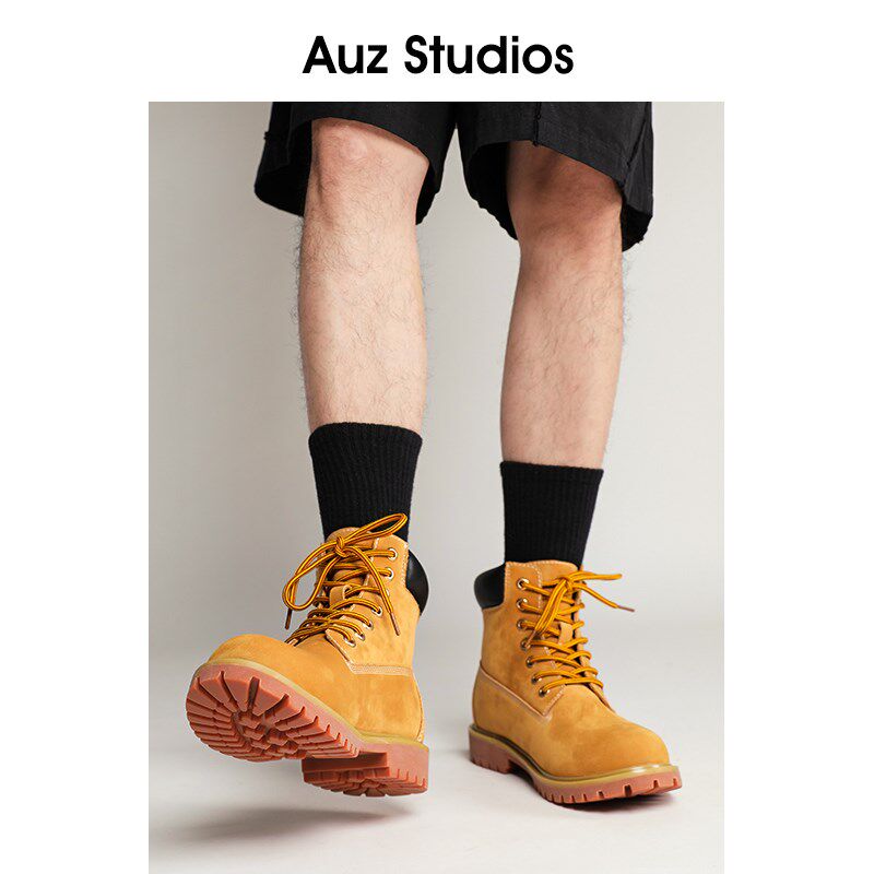 冬季大黄靴男马丁靴高帮英伦风工装鞋子中帮沙漠靴黄色加绒皮靴女