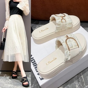 松糕一字拖高级感凉拖鞋 厚底拖鞋 增高网红爆款 新款 女外穿2024夏季