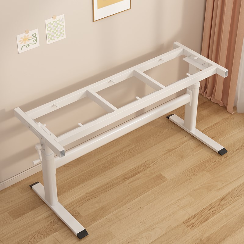 手摇升降桌腿支架书桌学习桌铁艺桌腿不锈钢双横梁电脑桌桌腿架子