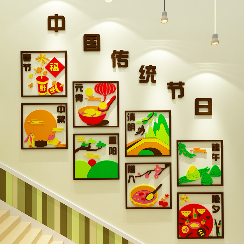 中国传统节日幼儿园环创主题墙面贴装饰成品材料走廊楼梯文化布置