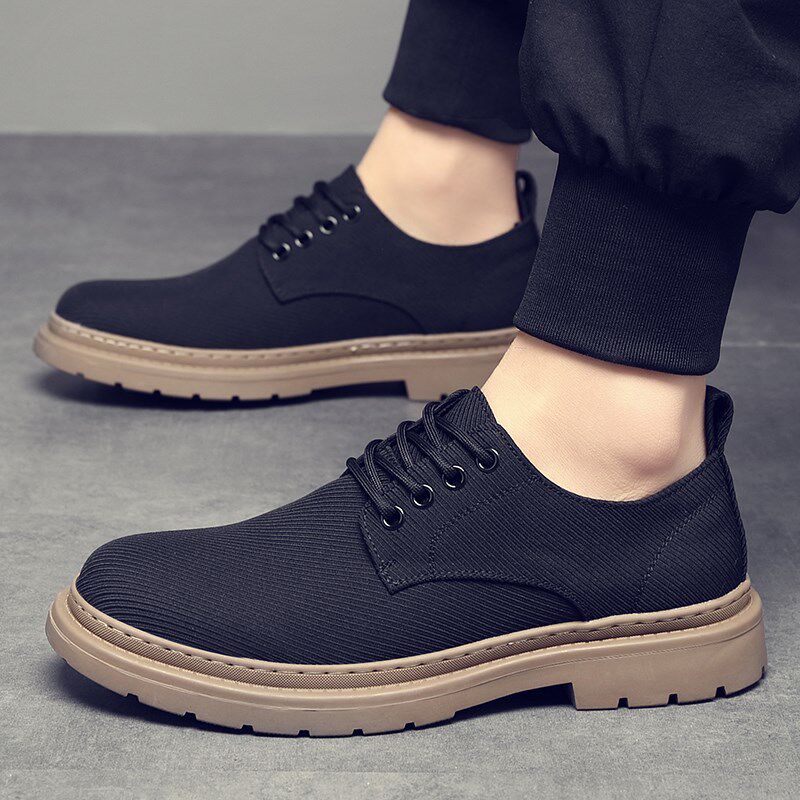 男士皮鞋布面2025夏季新款透气男鞋百搭休闲鞋子黑色时尚布鞋男款
