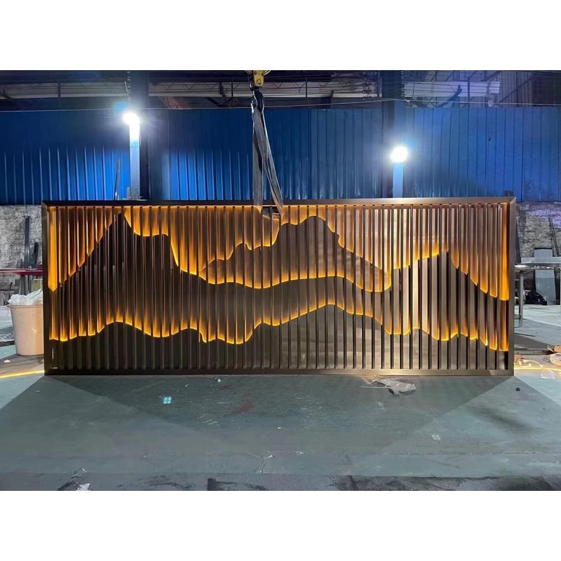 不锈钢屏风假山酒店背景墙隔断办公室造型前台背景墙装饰金属新款