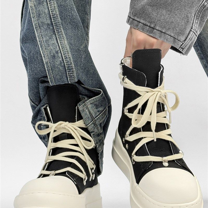 高帮鞋男款厚底增高ro帆布鞋女靴子五芒星铆钉休闲板鞋情侣款鞋子