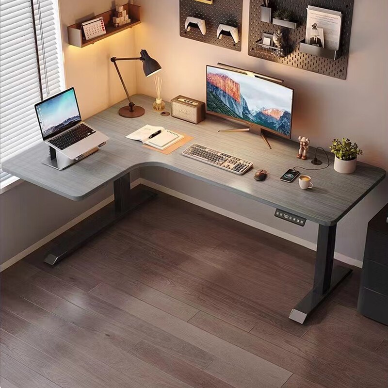 电动升降桌lg型拐角办公学习桌子实木书桌学生家用转角电脑桌台式