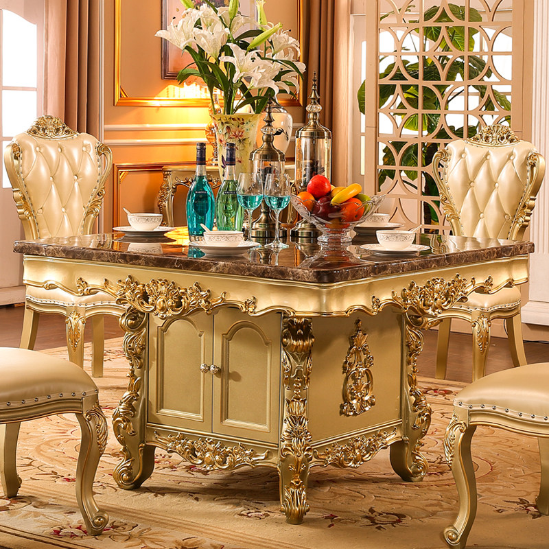 欧式方桌 美f式别墅餐厅实木雕花钢琴烤漆正方形带抽屉吃饭餐桌椅