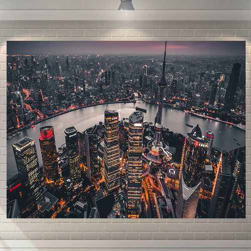 夜景城市iens风挂布背景墙床头装饰卧室墙布宿舍墙壁布置挂毯画布