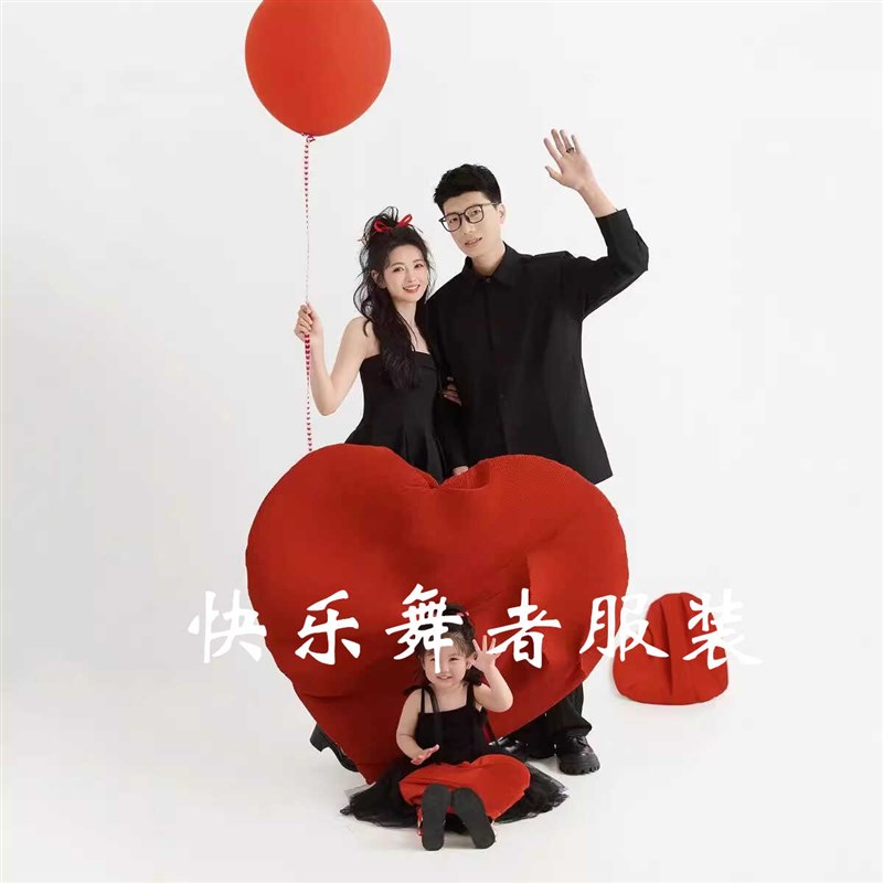 全家福摄影服装黑色系家庭装潮款外穿三口亲子装影楼拍照主题服装