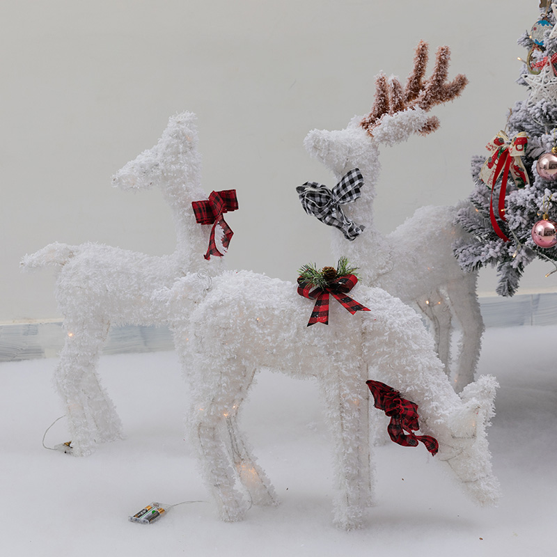 圣诞节装饰品植绒发光造型鹿三件套商场店铺橱窗小型场景摆件布置