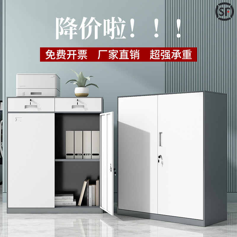 铁皮文件柜档案柜小型对开矮柜办公室落地柜储物柜工X具柜带锁柜