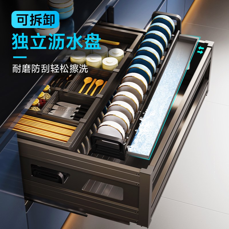 拉篮厨房橱柜双层抽屉式碗篮碗架碗筷厨柜收纳碗柜碗碟超深柜锅具