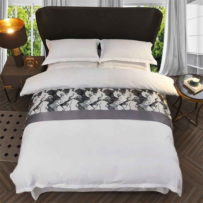 宾馆酒店床品四件套民宿纯白床上用品被芯全整套专用布草三件套厚