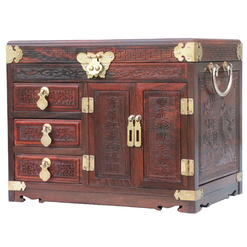 红木首饰盒红酸枝锦上添花实木质珠宝箱梳妆盒仿古带镜锁抽屉礼品