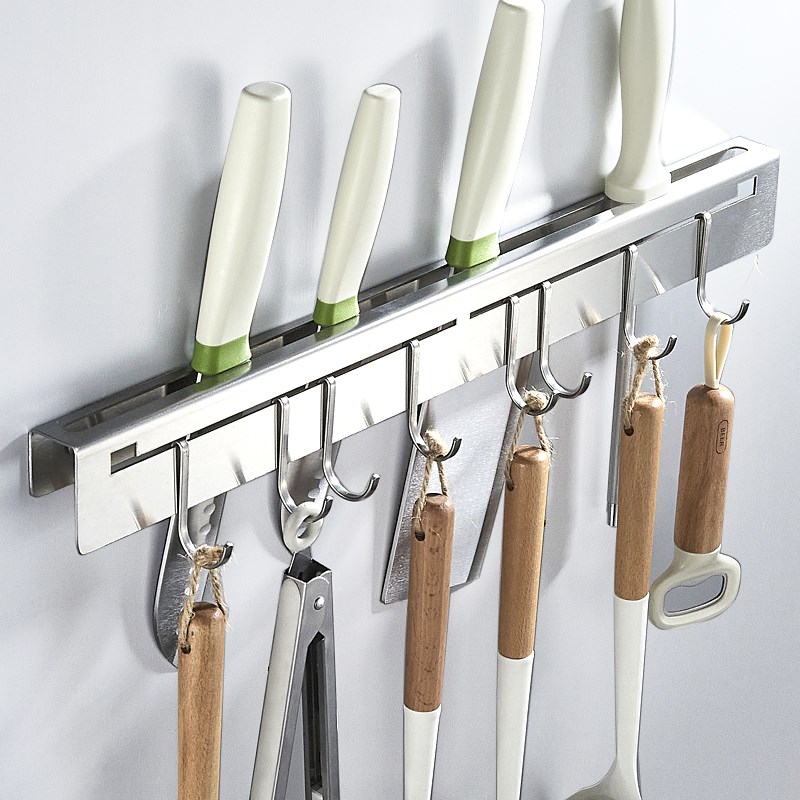 厨房304不锈钢刀架挂钩挂架家用窄款多功能置物架加厚壁挂免打孔