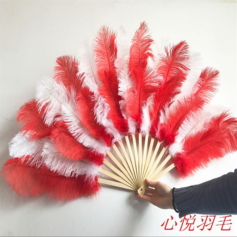 双层双色大号鸵鸟羽毛扇子酒吧夜店走秀舞台舞蹈表演羽毛扇子包邮