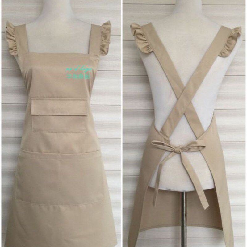 包邮时尚多口袋花边围裙美甲化妆花店网咖奶茶水T果连锁店工作服