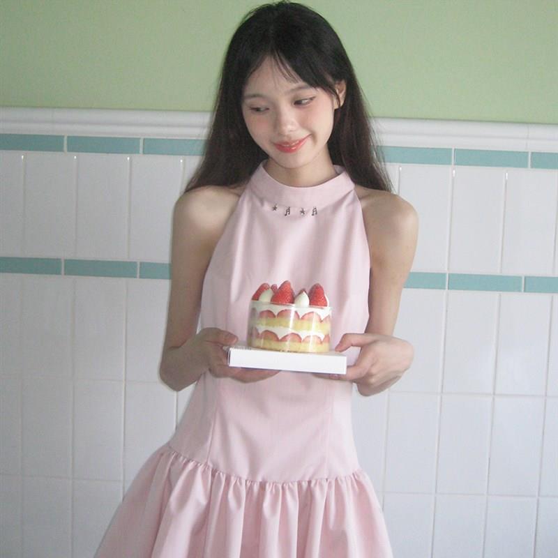 南西 小众甜酷吊坠挂颈洋装小个子2025L夏季显瘦少女无袖花苞裙