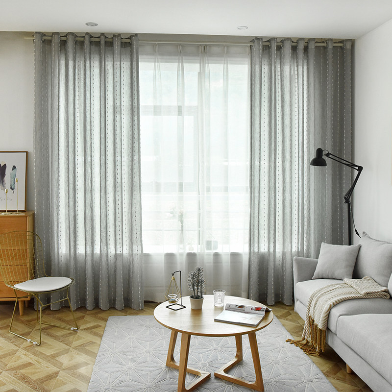 竖条纹薄纱窗帘窗纱布料客厅卧室阳台餐厅简约现代落地窗高档窗帘