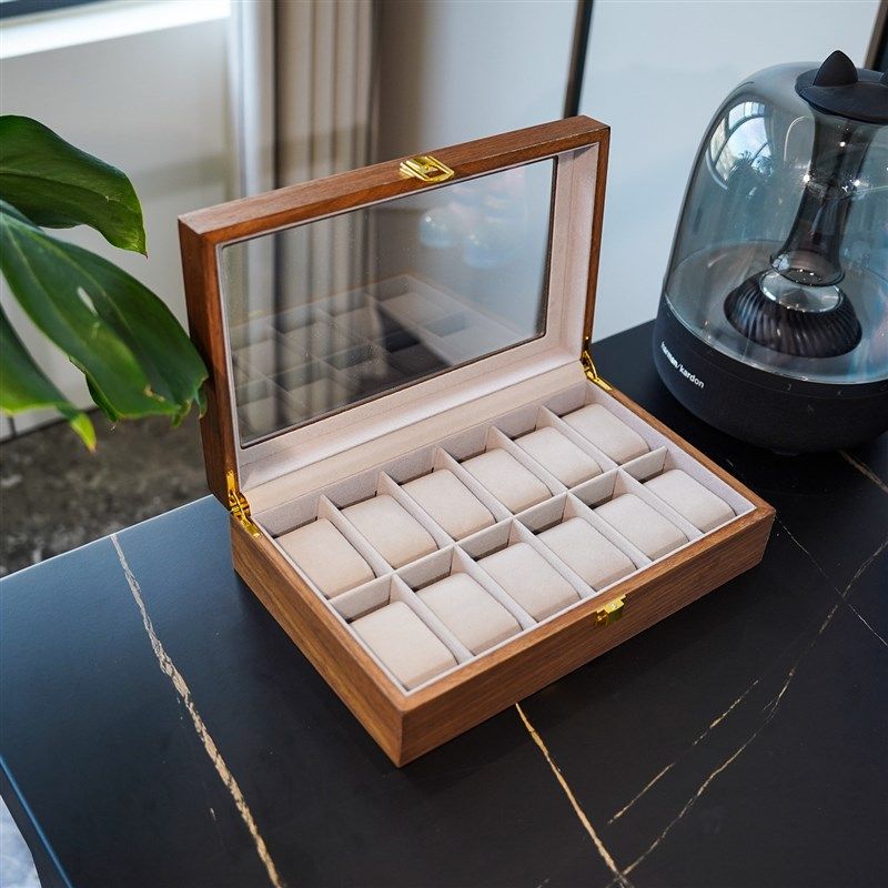 黑胡桃木纹12位手表收纳盒大容量透明天窗12祇装电子表展示收藏盒,收纳整理,手表收纳盒/架/套,淘宝优惠券,粉丝福利购,淘宝优惠卷
