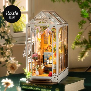rolife若来假日花房书立diy小屋积H木房子拼图拼装模型手工礼物女