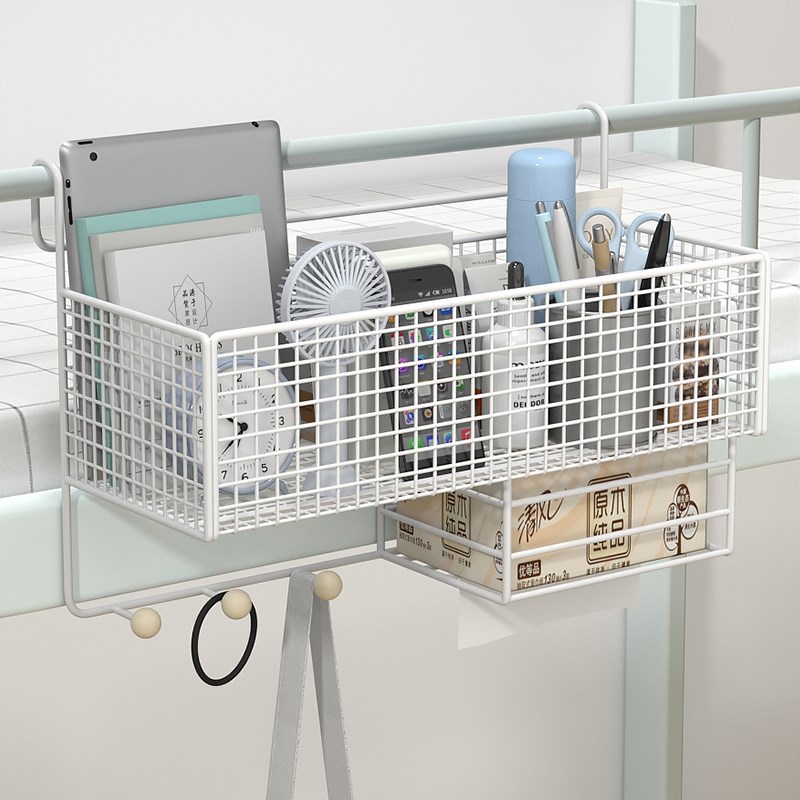 床头置物架免打孔收纳篮宿舍上下铺床上挂钩墙上寝室上铺床边语苏