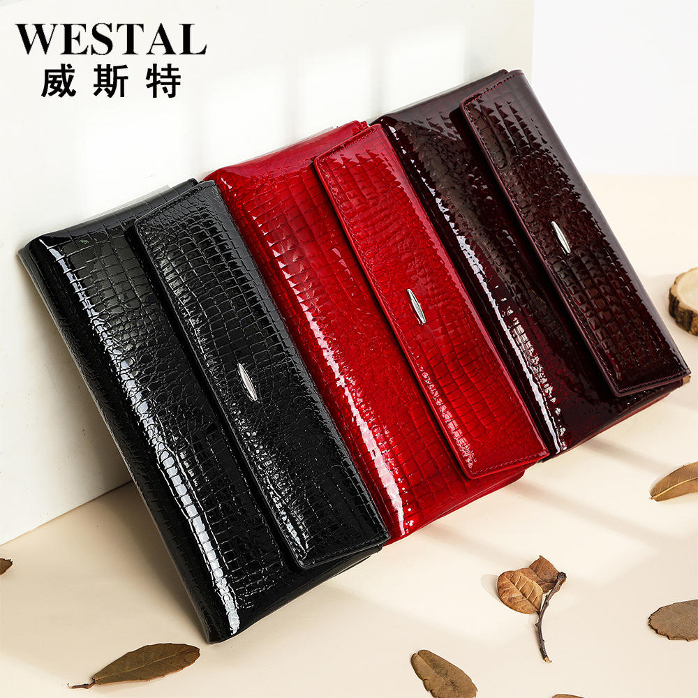 WESTAL女士漆皮真皮钱包女式手包