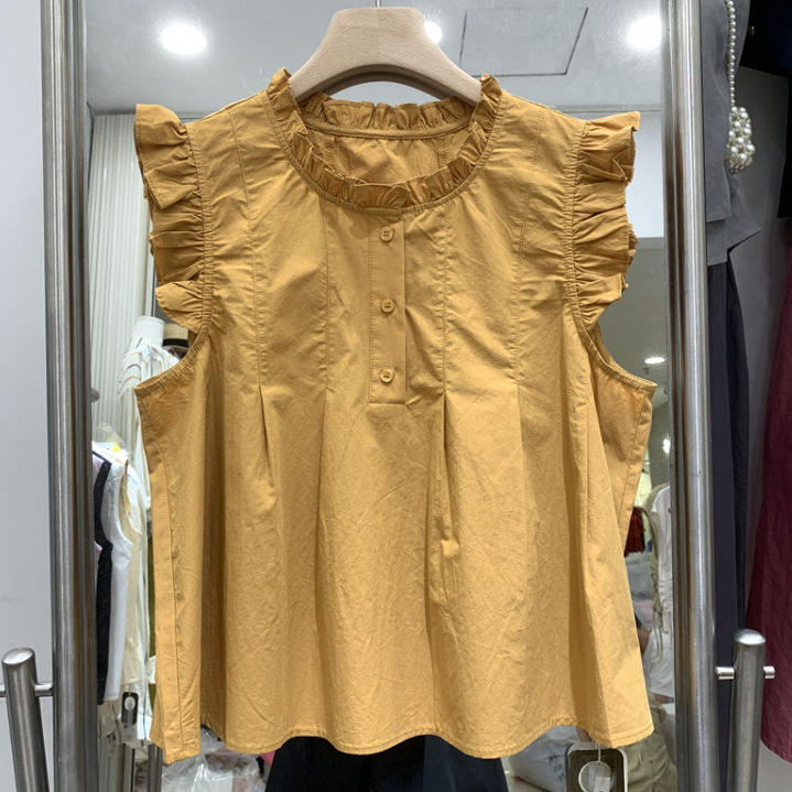 法式设计感甜美立领小飞袖白色衬