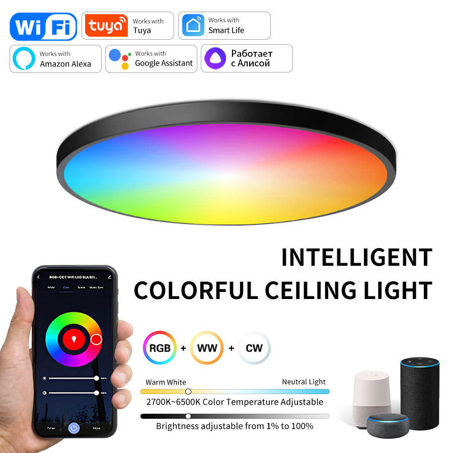WIFI智能吸顶灯AlexaGoogle超薄