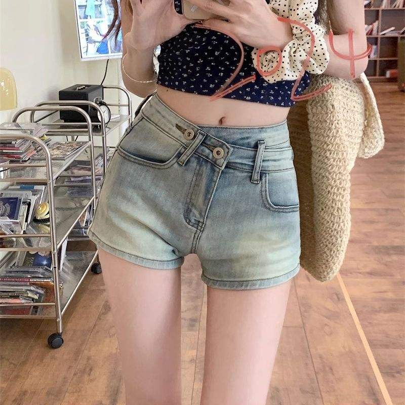 做旧不规则牛仔短裤女辣妹修身