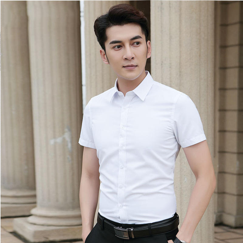 职业男式衬衫新款男装短袖衬衫白色商务男士衬衣空白广告