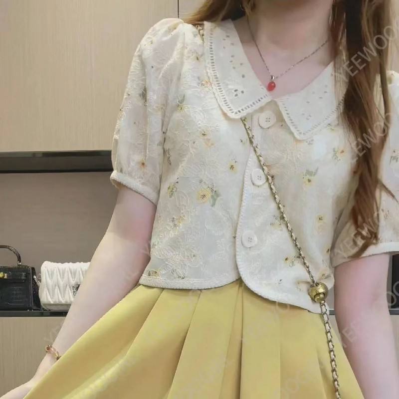 法式小黄花甜美碎花开衫衬衫女夏