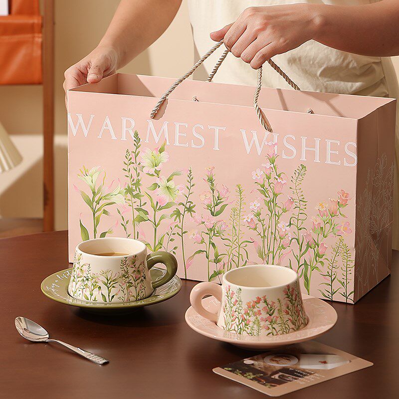 法式田园风陶瓷咖啡杯高r档精致杯碟套装情侣对杯新居新婚结婚礼