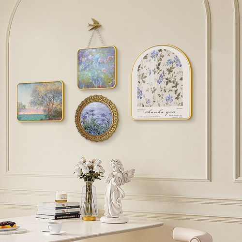 法式奶油风餐厅装饰画高级感客厅沙发背景墙挂画小众艺术组合壁画