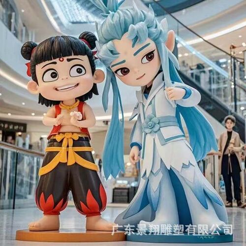 大型卡通哪吒人物公仔敖丙雕塑广场景观玻璃钢摆件商场电影院美陈