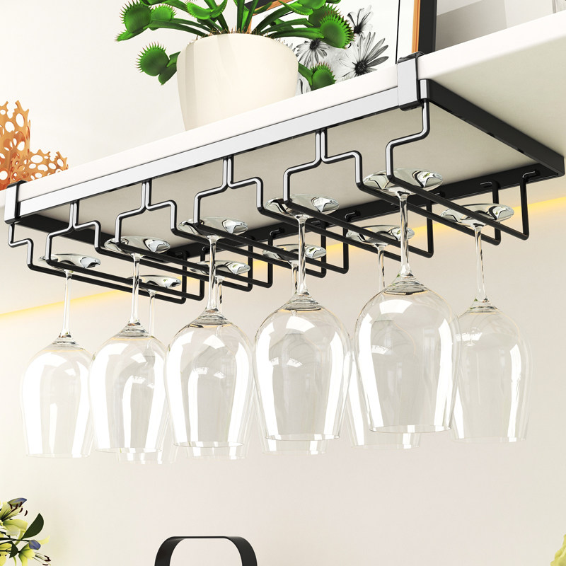 钛黑色304不h锈钢免打孔红酒杯架酒柜倒挂家用高脚杯葡萄酒杯挂架