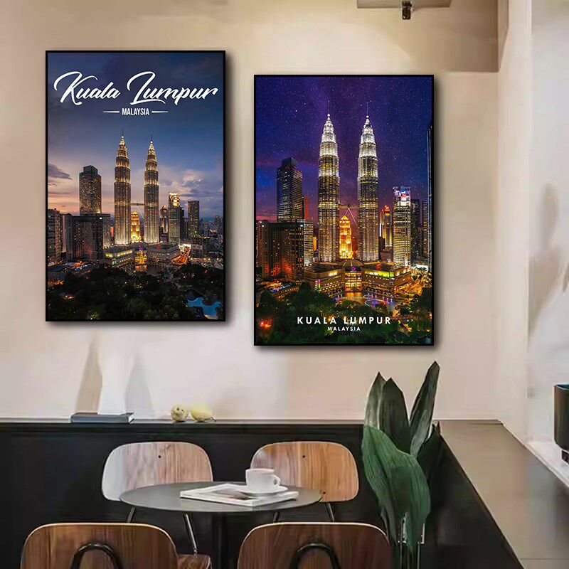 马来西亚装饰画吉l隆坡双峰塔建筑风景酒店挂画东南亚风格餐厅壁
