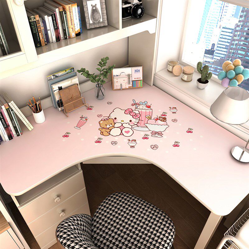 转角书桌垫拐角L型电脑学公桌面粉色卡通女孩写字台工位桌布