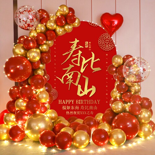 寿宴80老人生日装饰6q0寿字场景布置父母长辈气球盒子背景kt板祝