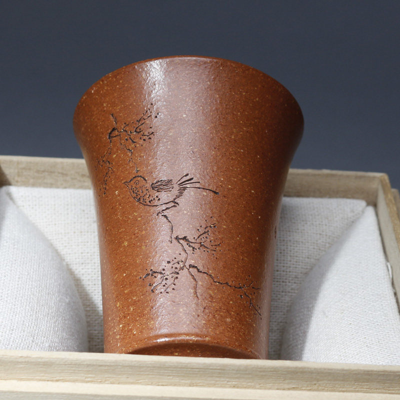 宜兴紫砂杯闻香杯纯手工刻绘喜上眉梢主人杯功夫茶杯品茗杯个人杯