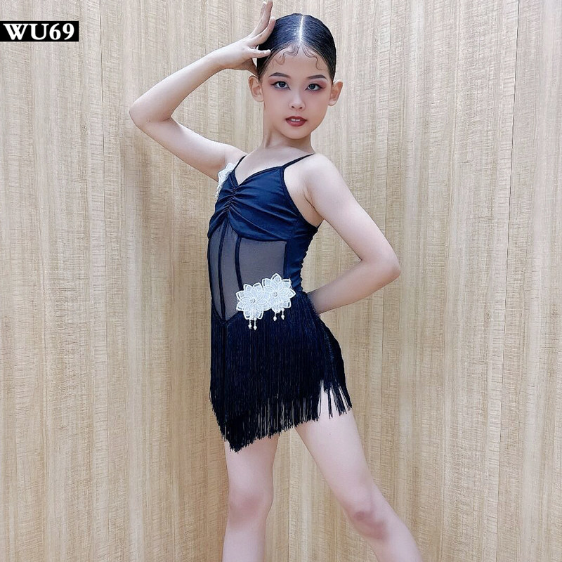 新款拉丁舞练功服女高级舞蹈流苏裙儿童表演服少儿拉丁舞服装