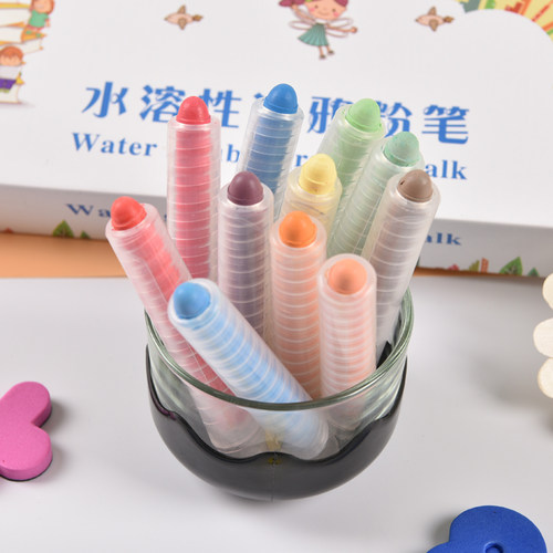 12色水溶性无尘粉笔儿童涂鸦墙膜笔套装黑白板笔可擦笔芯